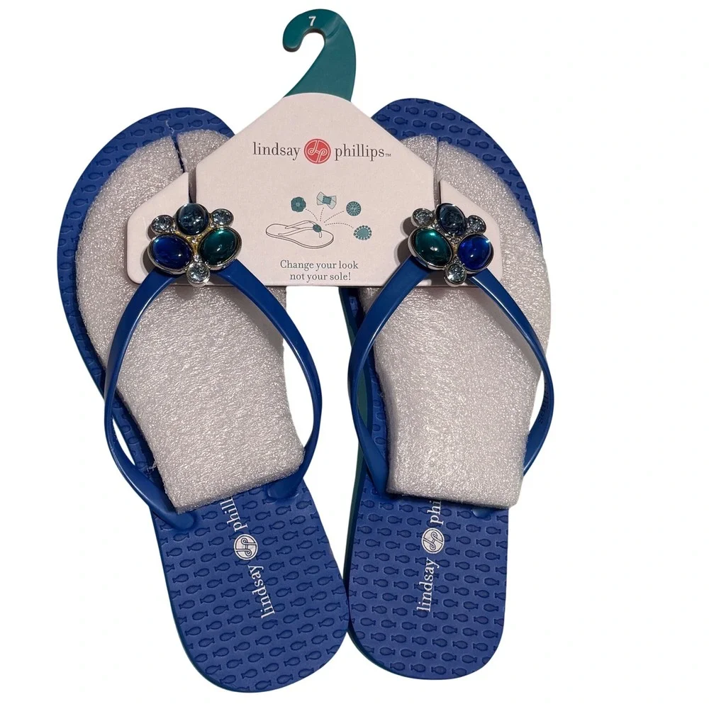 Lindsay Phillips Embellished Flip Flops Kelli Princess Blue Sz 7 sandals